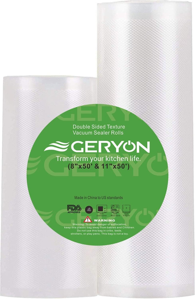 GERYON Vacuum Sealer Bags Rolls, 8x50ft & 11x50ft for Food Storage, Double Sided Texture, BPA-Free, Heavy Duty, Great for Vacuum Seal storage, Meal Prep or Sous Vide - Image 1